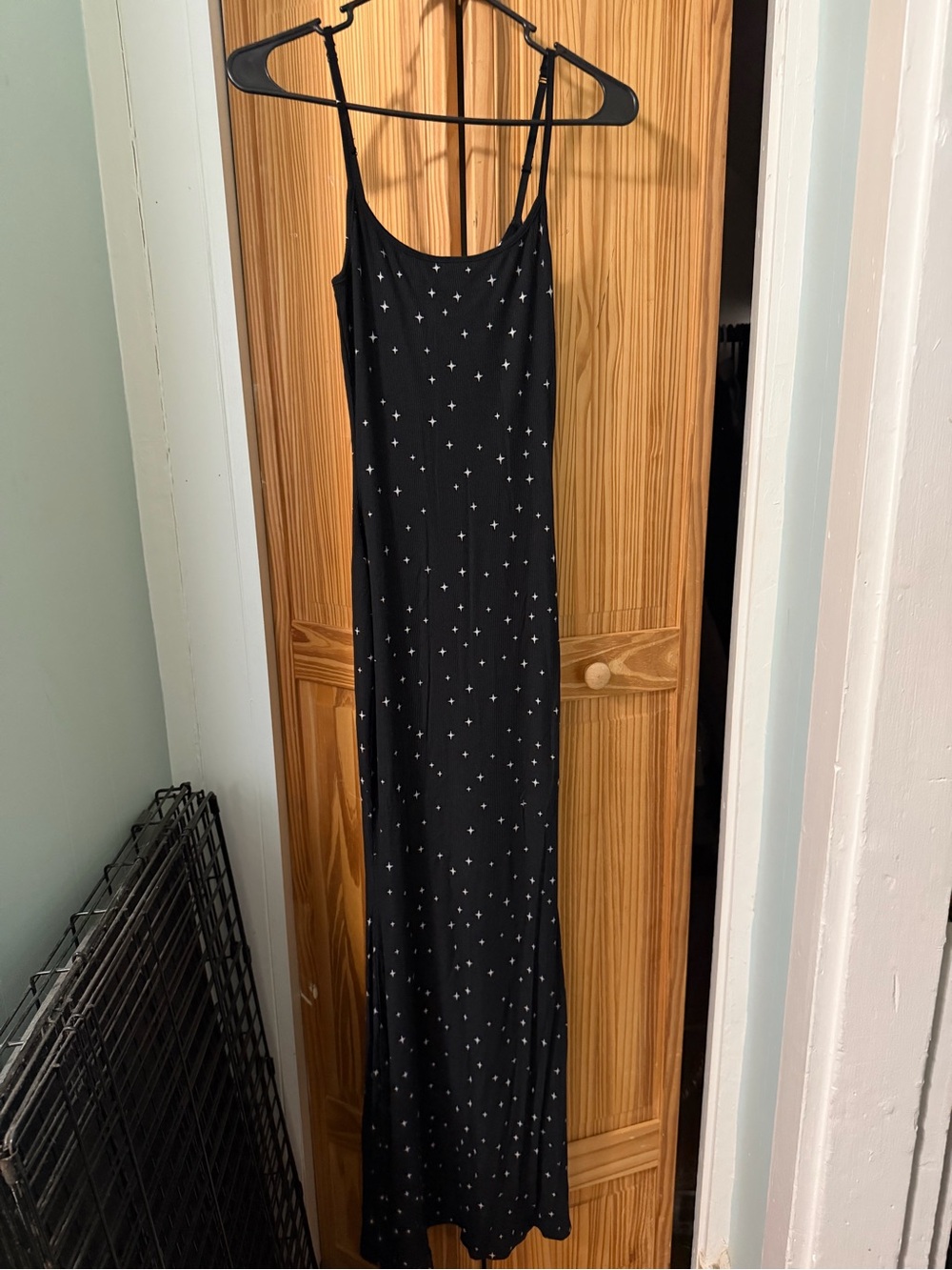 SKIMS Black Star-Print Maxi Slip Dress